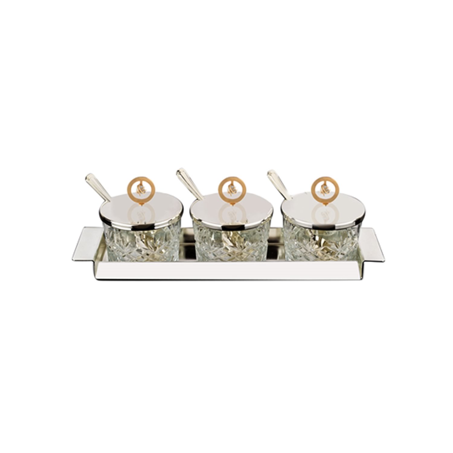 Kapaklı Kristalize Kesme Cam Silindir Üçlü Reçellik 