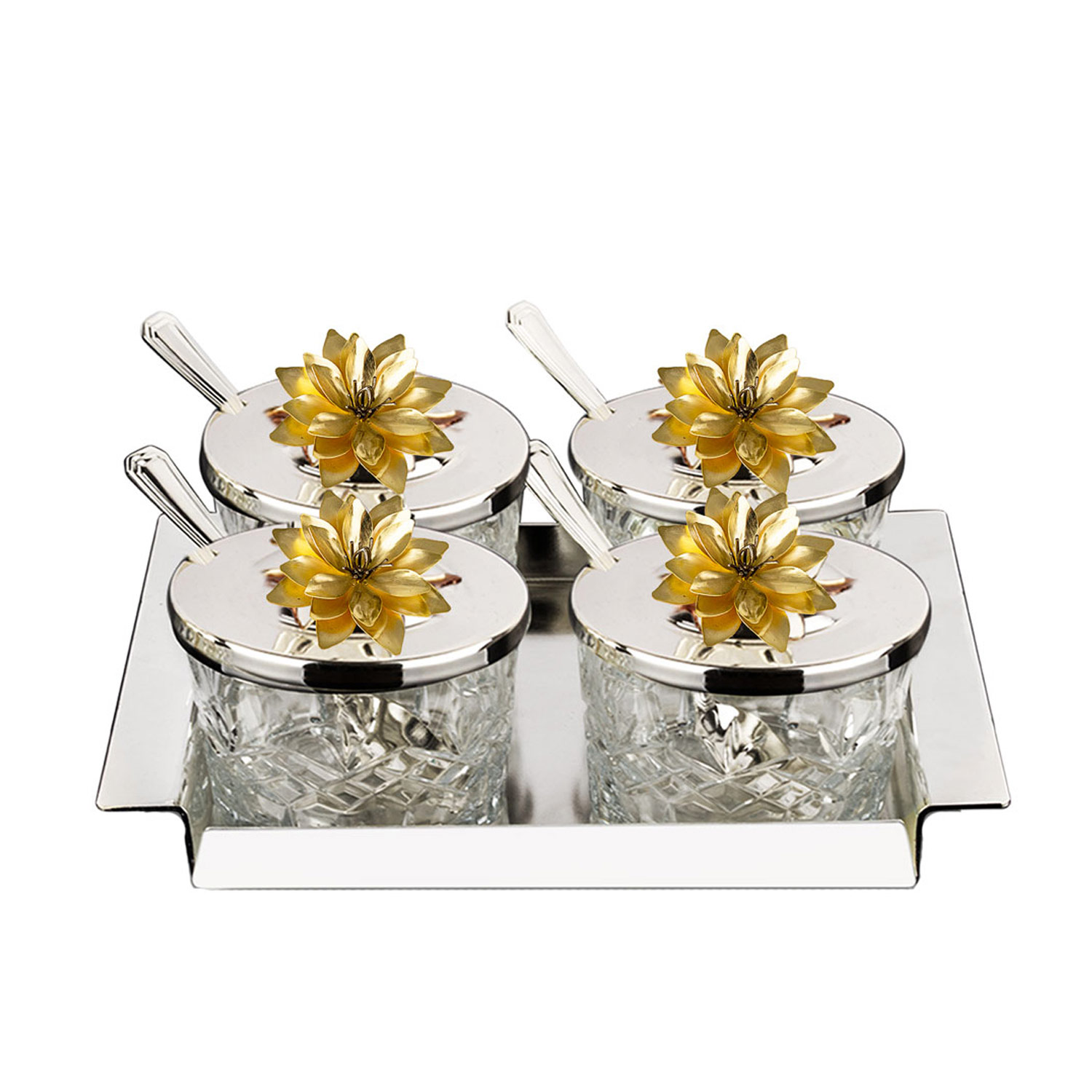 Kapaklı Kristalize Kesme Cam Silindir Dörtlü Reçellik 