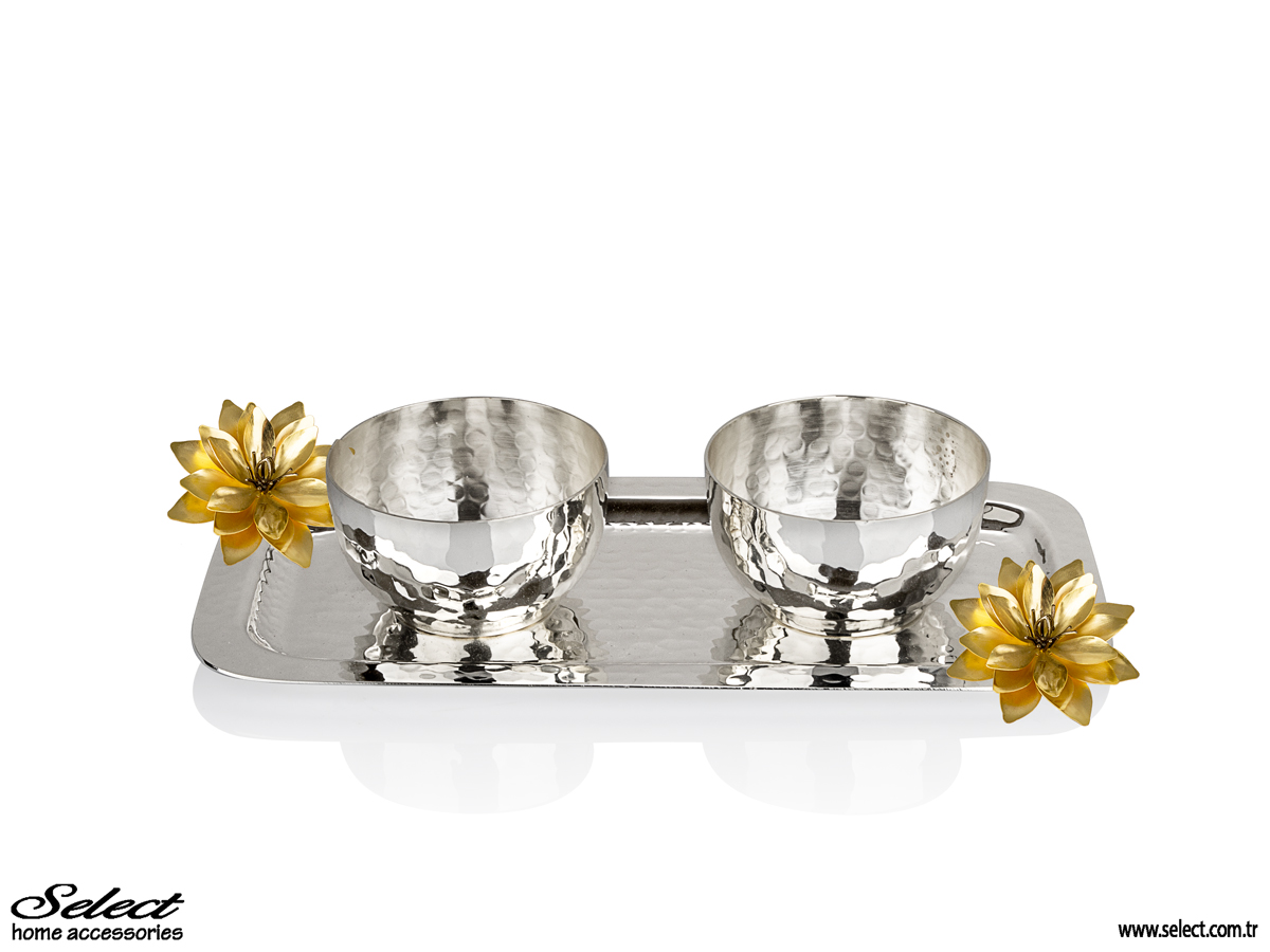 Lotus İki Kaseli Tepsi içinde Çerezlik 14x29 cm