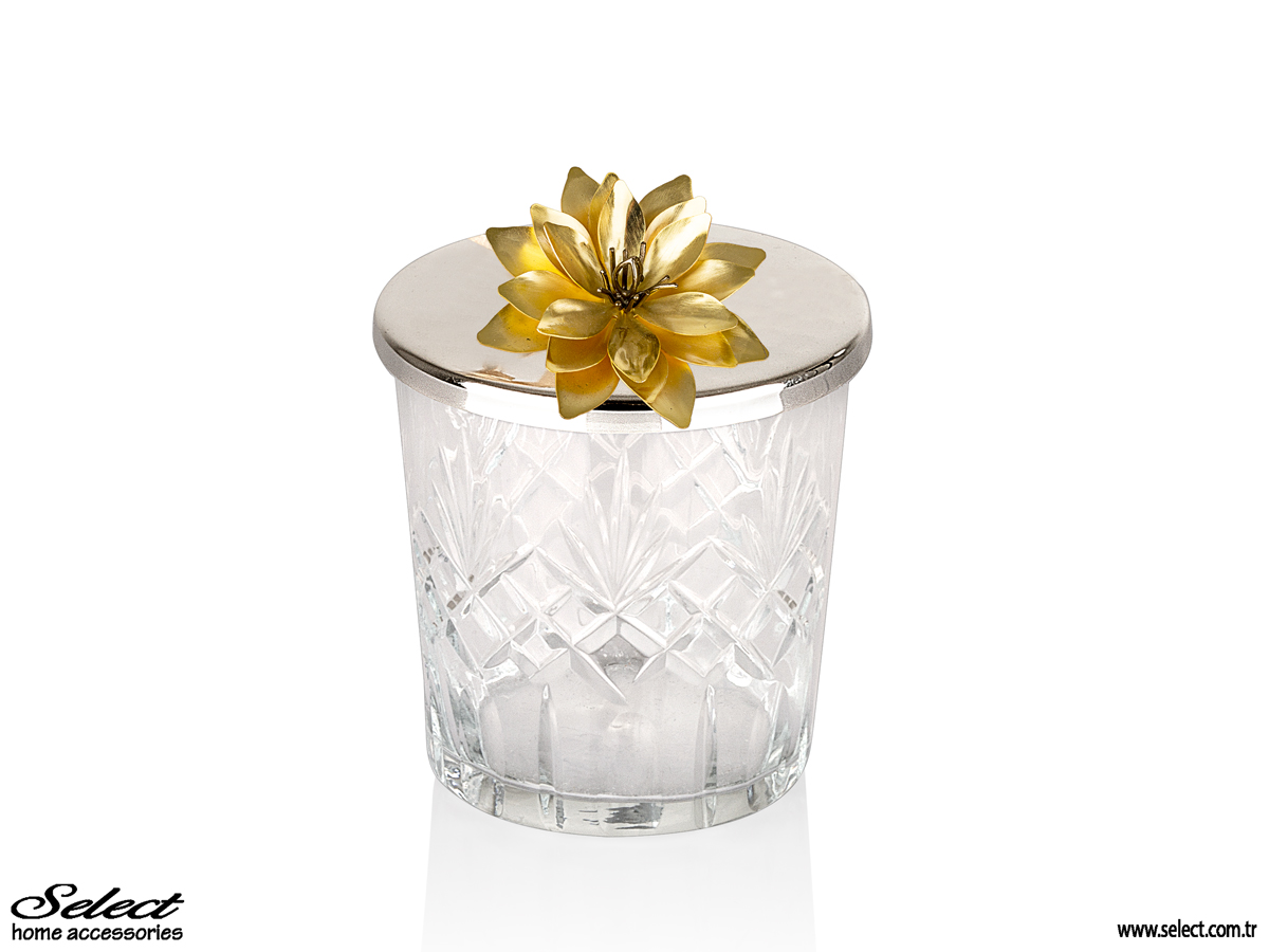 Lotus Kapaklı Kristalize Kesme Cam Silindir Kase I 8x9cm