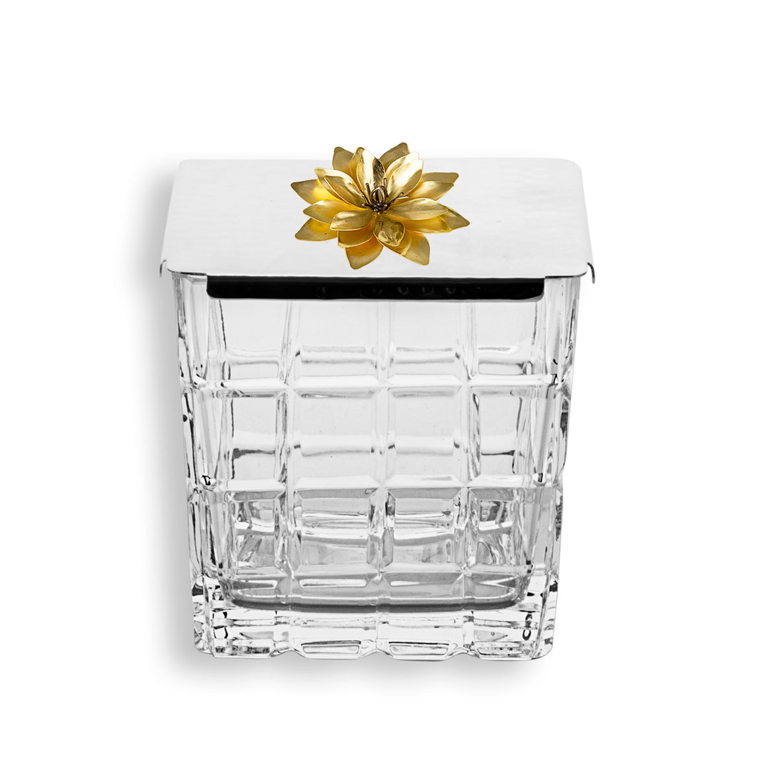 Lotus Kapaklı Kristalize Kesme Kare Cam Kase 8x8cm